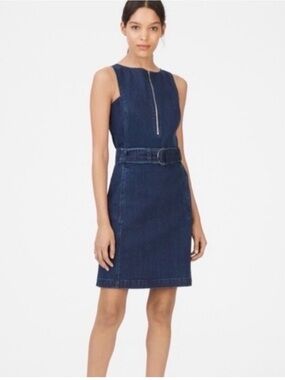Club Monaco Sleeveless Dark Blue Denim Belted Sheath Dress